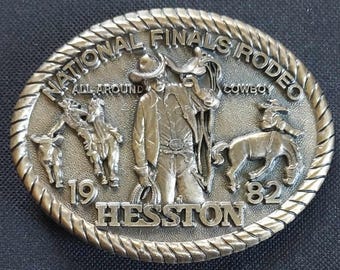1982 HESSTON Nationella finaler Rodeo Western All Around Cowboy Limited Edition NFR Vuxenbältesspänne