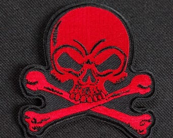 Red Death Skull and Crossbones Outlaw Biker Embroidered Iron On Motorcycle Jacket Patch