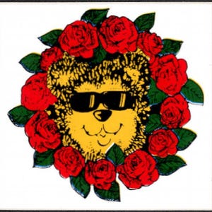 Vintage GRATEFUL DEAD Bear in Wreath of Roses Hippie Dead Head Sticker Decal