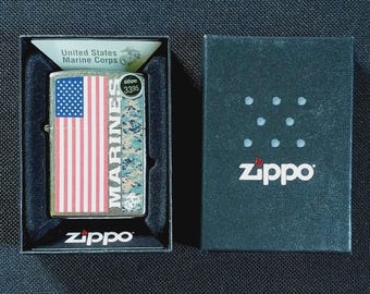 Licensed USMC Marines USA Flag Zippo Cigarette Lighter - Unfired NEW - 2024