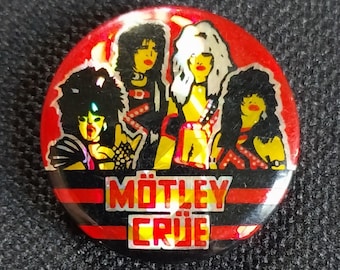True Vintage 80s Original Motley Crue Classic Rock Prism Pin Pinback Button Badge Made in England RARE