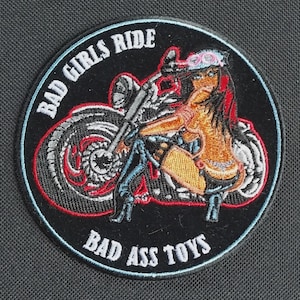 Bad Girls Ride Bad Toys Biker Embroidered Iron On Motorcycle Jacket Patch