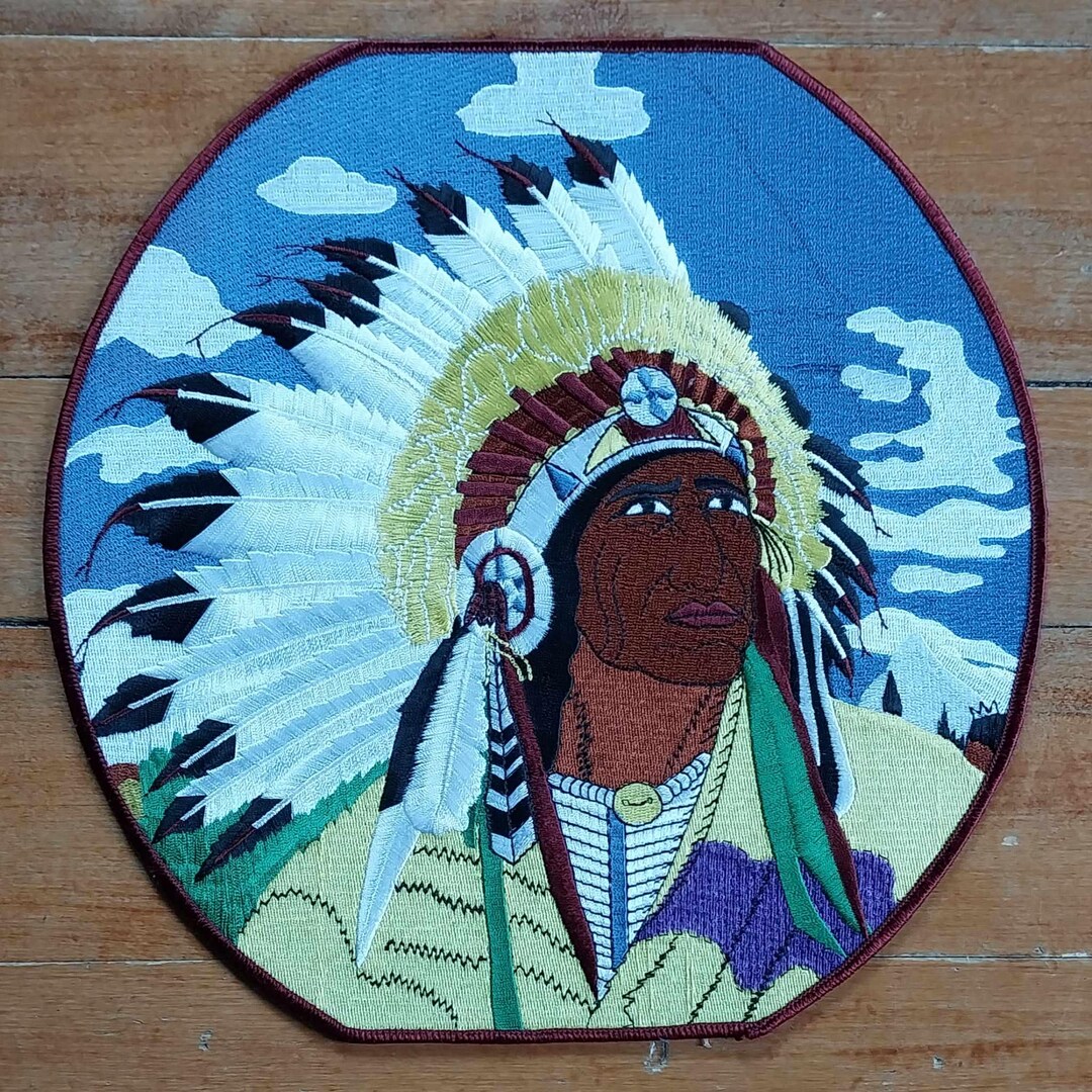 Vintage - Large Embroidered Jacket Patch Native American War Chief ...