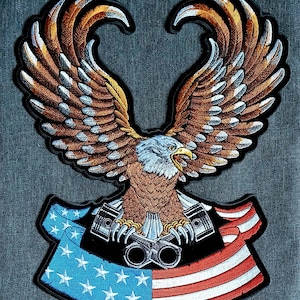 STOR Broderad jackalapp - American Eagle Upwings med kolvar Motorcykel Biker Rygglapp