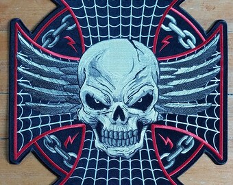 A-PRO - Toppa Teschio Patch Moto Termoadesiva Ricamata Bianco Nero Motociclista Biker - Foto 5