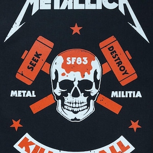Large Licensed METAL MILITIA Kill &#39;Em All Seek and Destroy Metallica Sew On Battle Jacket Woven Canvas Back Patch