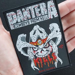 Licensed PANTERA Cowboy&#39;s From Hell KILLS Skull Woven Heavy Metal Thrash Rock Band Battle Jacket Patch