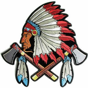 INDIAN WARRIOR & AXES Patch large outlaw biker motorcycle jacket vest 12&quot; x12&quot;