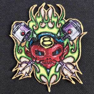 Licensed Von Franco Piston Devil Punk Rock Eight Ball Hot Rod Rockabilly Embroidered Iron On Patch