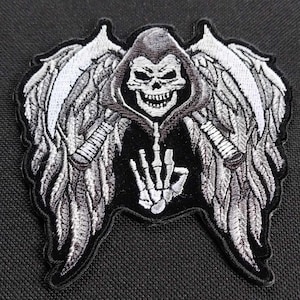 Reaper Middle Finger Biker Embroidered Iron On Motorcycle Jacket Patch