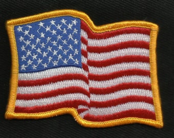 Toppa vintage con bandiera americana ondulata rossa, bianca e blu, patriottica, motociclista, USA