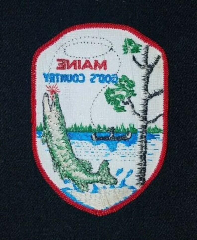 Vintage 70s Fishing Sew On Collectors Patch Maine God/'s Country