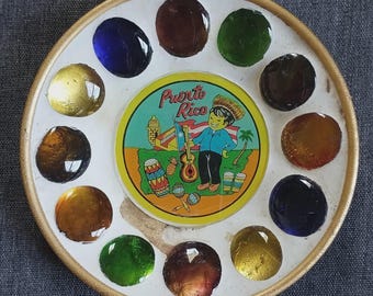 Vintage Puerto Rico Cabochon Jeweled Collectors Plate Souvenir
