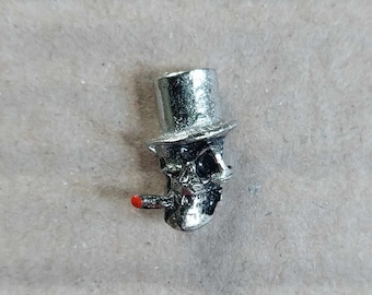 Vintage Smokin' Skull met hoge hoed PIN Biker Motorcycle Old School revers - zilverkleur