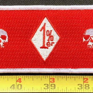 Red & White Outlaw Biker Skull 1%er Iron On Jacket/Hat Patch