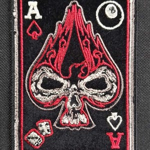 Ace of Spades Skull Card Eight Ball Dice Embroidered Iron On Motorcycle Vest Jacket Biker Patch