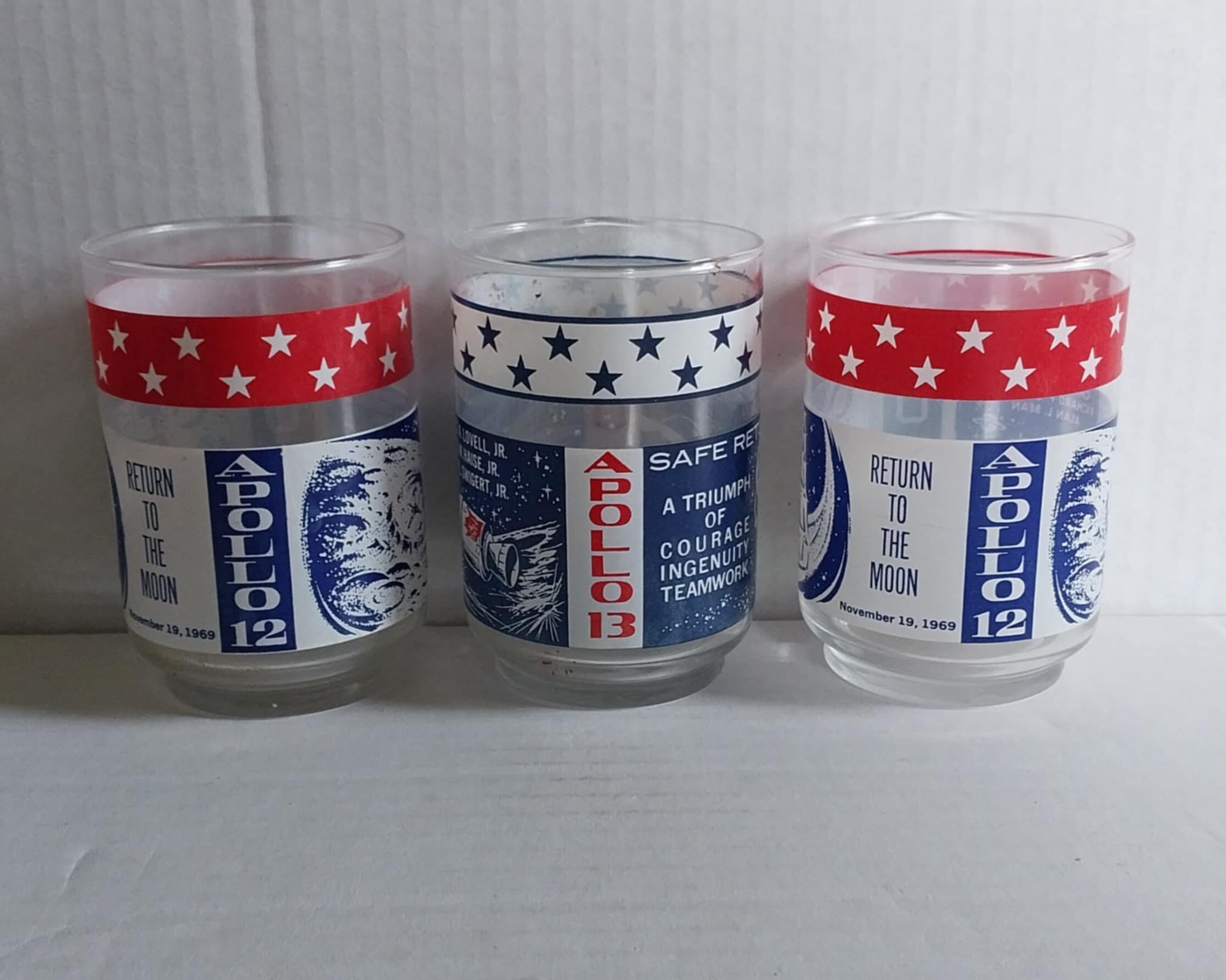 Vintage Lot of 3 Libby Apollo Moon Missions NASA Collector Glasses Cups ...
