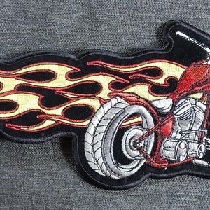 Vintage New Old Stock Motorcycle FLAMES Embroidered Iron On Large Motorcycle Vest Jacket Biker Patch