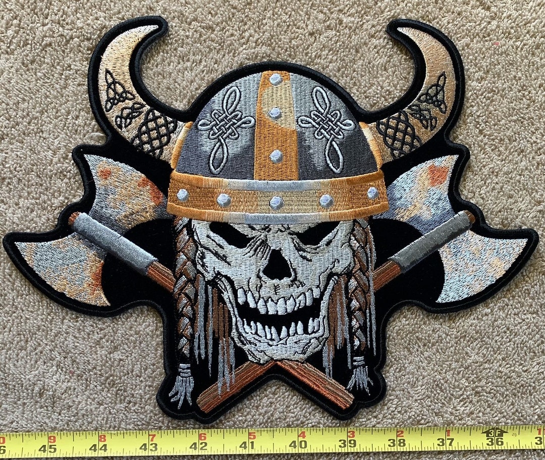LARGE Viking Skull With Axes Biker Hot Rod Iron on Vest Back Patch - Etsy