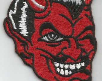 RED DEVIL FACE winking rockabilly motorcycle leather jacket vest biker patch