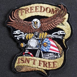 Freedom Isn&#39;t Free American Eagle Biker Embroidered Iron On Motorcycle Jacket Patch