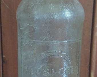 Vintage PEPSI-COLA 10oz Embossed Clear Glass Soda Pop Bottle