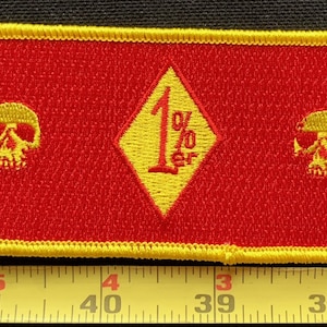 Red & Yellow Outlaw Biker Skull 1%er Iron On Jacket/Hat Patch