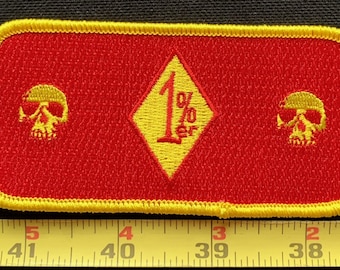 Red & Yellow Outlaw Biker Skull 1%er Iron On Jacket/Hat Patch