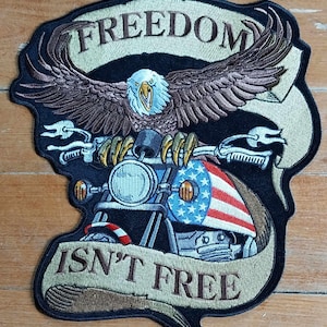 LARGE Embroidered Jacket Patch - American Eagle Freedom Isn&#39;t Free Motorcycle Biker Back Patch