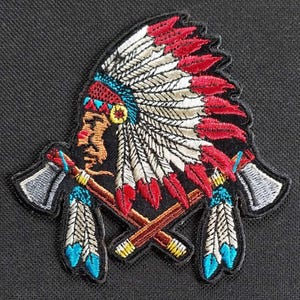 INDIAN WARRIOR & AXES Embroidered Iron On Motorcycle Vest Jacket Biker Patch