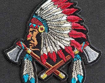 INDIAN WARRIOR & AXES gesticktes Aufbügler Motorrad Weste Jacke Biker Patch