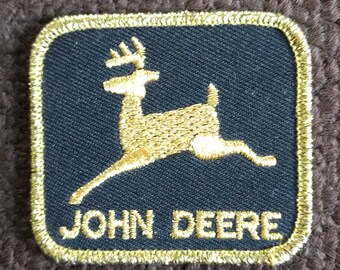 Vintage John Deere Metallic Gold Threading Embroidered Farming Seed Trucker HAT Patch 70s