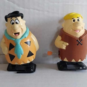 Vintage The Flintstones Barney Rubble and Fred Flintstone Plastic Wind Up Toys - Lot of 2