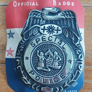 Vintage 1950s ~ Made in Japan ~ Tin Special Police Pin Badge on Original Card