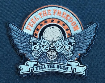 Feel The Freedom Feel The Rush Skull with Wings MC Club Embroidered Iron On Motorcycle Jacket Biker Vest PATCH
