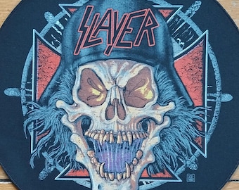 SLAYER grand groupe de heavy metal thrash tissé à coudre sur le dos de la veste de combat - Wehrmacht Skull Round