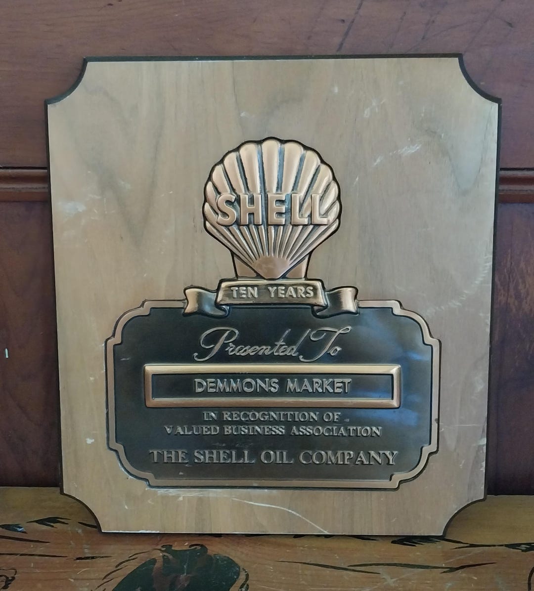 Shell Award Plaque Vintage SHELL Motor Oil Co Gas Station Valued Business Association ...