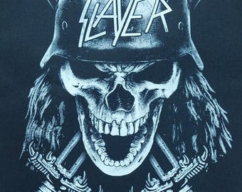 Grand groupe de heavy thrash metal SLAYER tissé à coudre sur le dos de la veste de combat - Wehrmacht SKULL