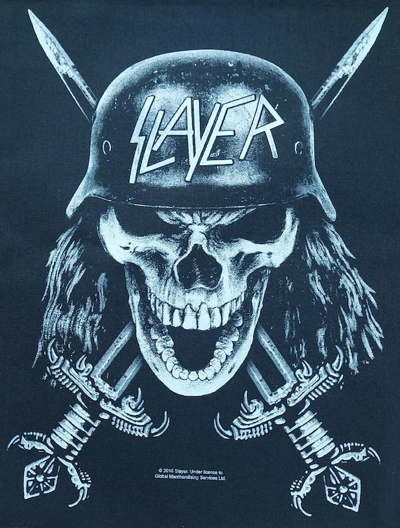 Licensed SLAYER Large Heavy Thrash Metal Band Woven Sew On Battle Jacket Back Patch - Wehrmacht SKULL