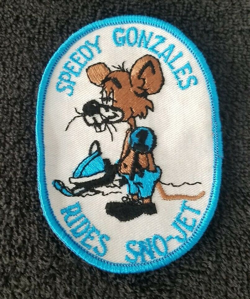New Vintage Embroidered  Speedy Gonzales Rides Sno Jet  Snowmobile Patch 