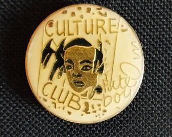 True Vintage 80s Original Culture Club Boy George Band Group Enamel Lapel Pin Pinback Button Badge - White Boy