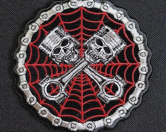 Patch termocolante bordado Cross Pistons Spider Web para jaqueta de motociclista