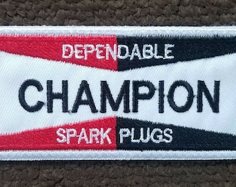 Dependable CHAMPION Spark Pluge - Vintage 70s Automobile Racing Sew On Biker Patch