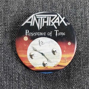 True Vintage 90s Original ANTHRAX Album Cover Heavy Metal Band Pin Pinback Button Badge 1992 Persistence of Time