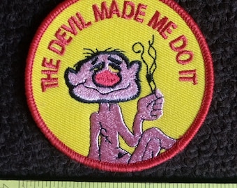 Vintage 70s the Devil Made Me Do It Iron on Embroidered Patch 3