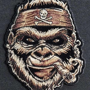 Brown Smokin&#39; Gorilla Head Embroidered Iron On Motorcycle Jacket Biker Vest PATCH