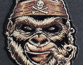 Brązowa głowa smokina goryla haftowana na żelazko na kurtce motocyklowej kamizelka motocyklowa PATCH