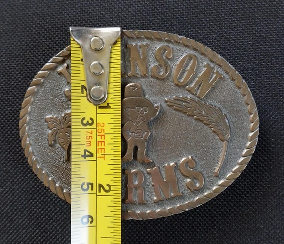 RARE Vintage Special Edition 1984 Johnson Farms Hit Line USA Belt Buckle View 3