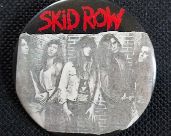 Vintage 80s Skid Row Pinback Button Badge: 1989 Album Cover A