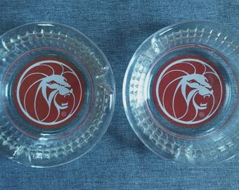 Vintage Lot of 2 Las Vegas MGM Grand Casino Lion Logo Glass Ashtray Ash Tray